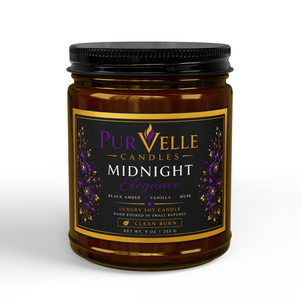 Midnight Scented Soy Candle — 9oz Amber Jar with Black Lid or Clear Jar