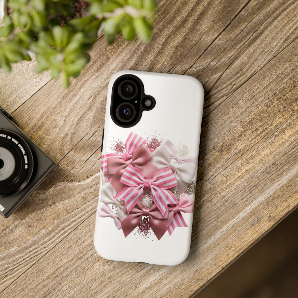 Phone Case — Pink Ribbon Bow Floral Tough Case (Cute Girly Protective Cover)