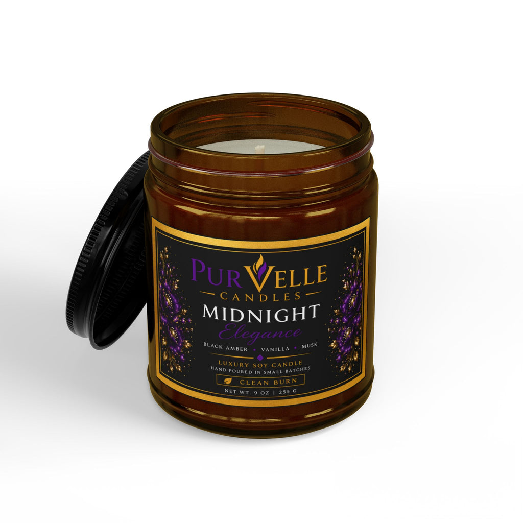 Midnight Scented Soy Candle — 9oz Amber Jar with Black Lid or Clear Jar