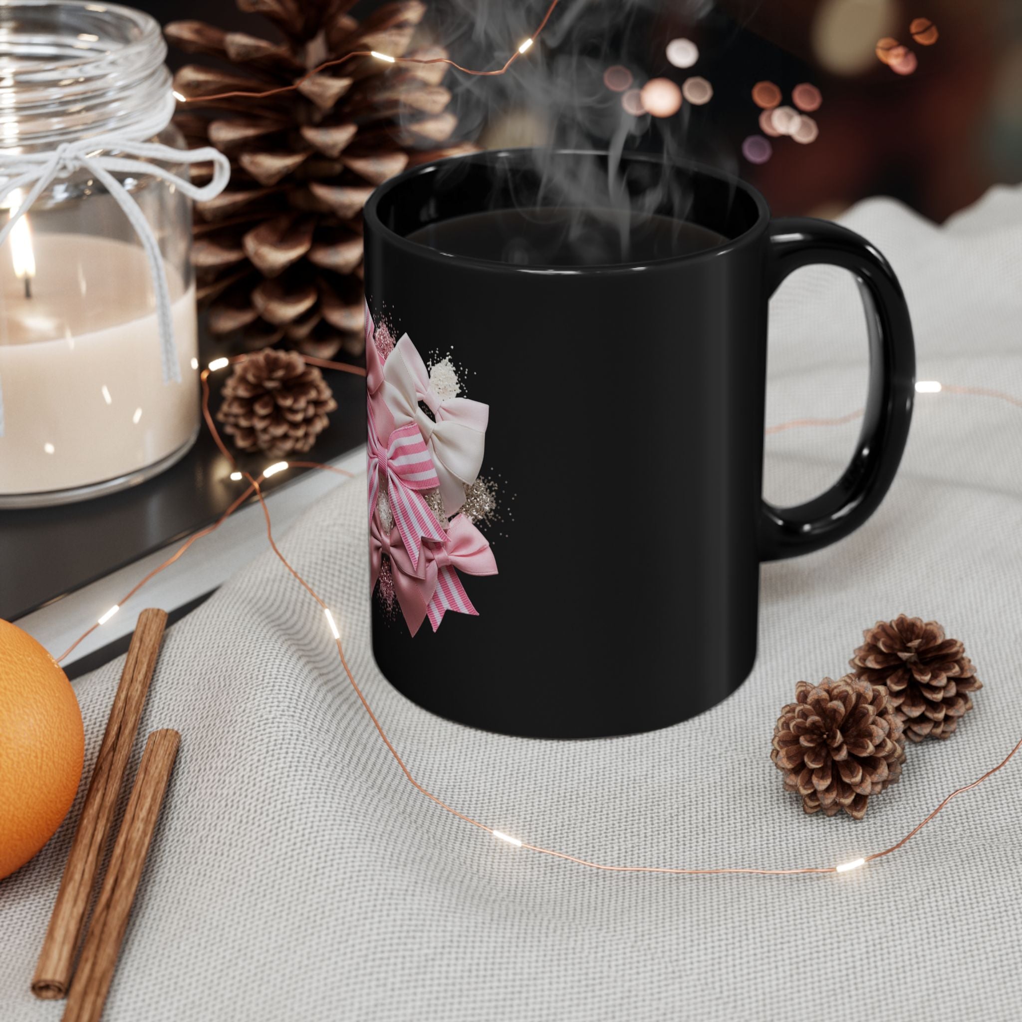 Pink Bow Cluster Mug — Cute Decorative Ribbon Coffee Cup