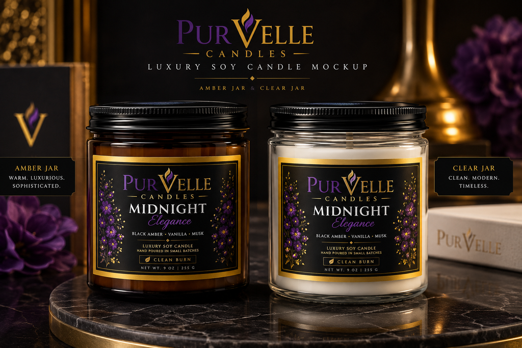 Midnight Scented Soy Candle — 9oz Amber Jar with Black Lid or Clear Jar