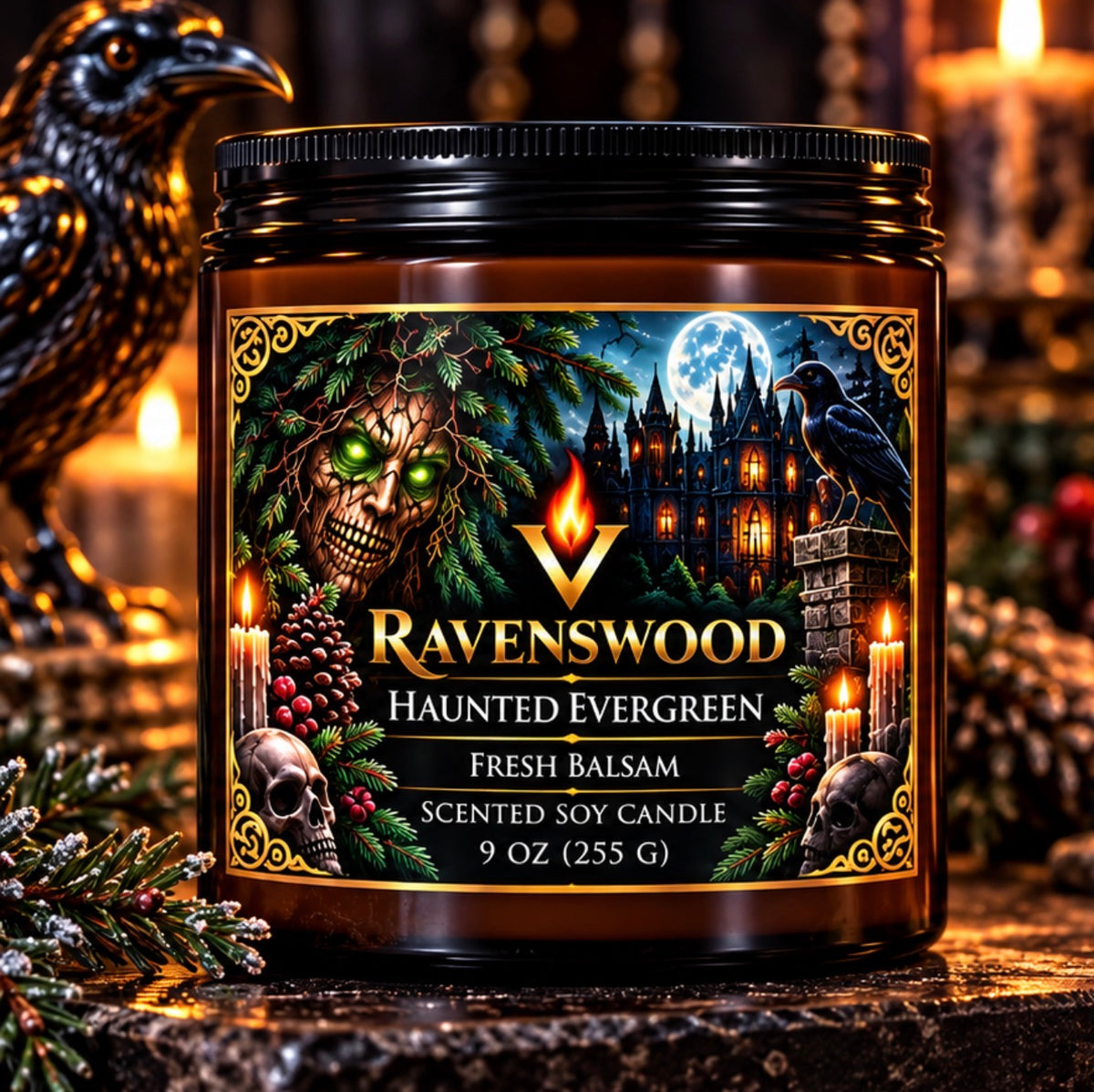 PurVelle Ravenswood Haunted Evergreen Soy Candle (9oz)