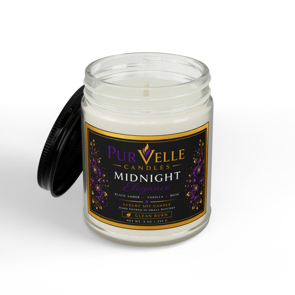 Midnight Scented Soy Candle — 9oz Amber Jar with Black Lid or Clear Jar