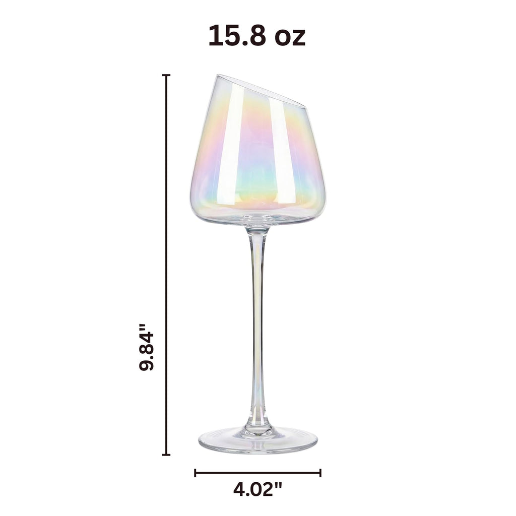 Slanted Iridescent Wine Glass, Single 15.8oz 9.84in Clear Glass