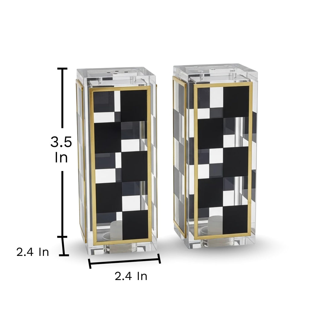 Checkered Salt and Pepper Shakers Set, Black White Square Design with 3 & 5 Holes