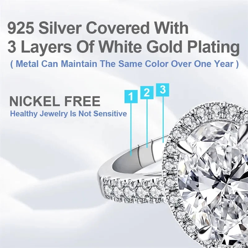 Tianyu Jewelry Manufacturer 18k White Gold Plated 925 Sterling Silver Wedding Oval Cut Moissanite Engagement Rings for Women