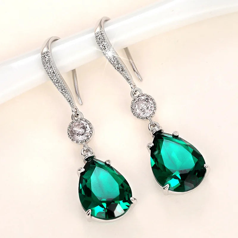E2505 Green Crystal Drop Earrings 925 Silver Claw Setting Wedding Jewelry for Women Classic Style