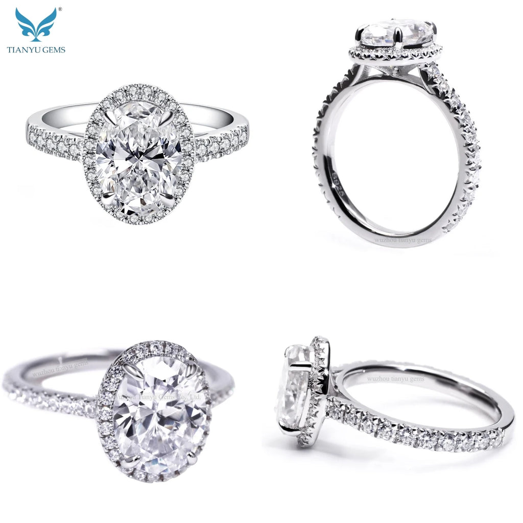 Tianyu Jewelry Manufacturer 18k White Gold Plated 925 Sterling Silver Wedding Oval Cut Moissanite Engagement Rings for Women