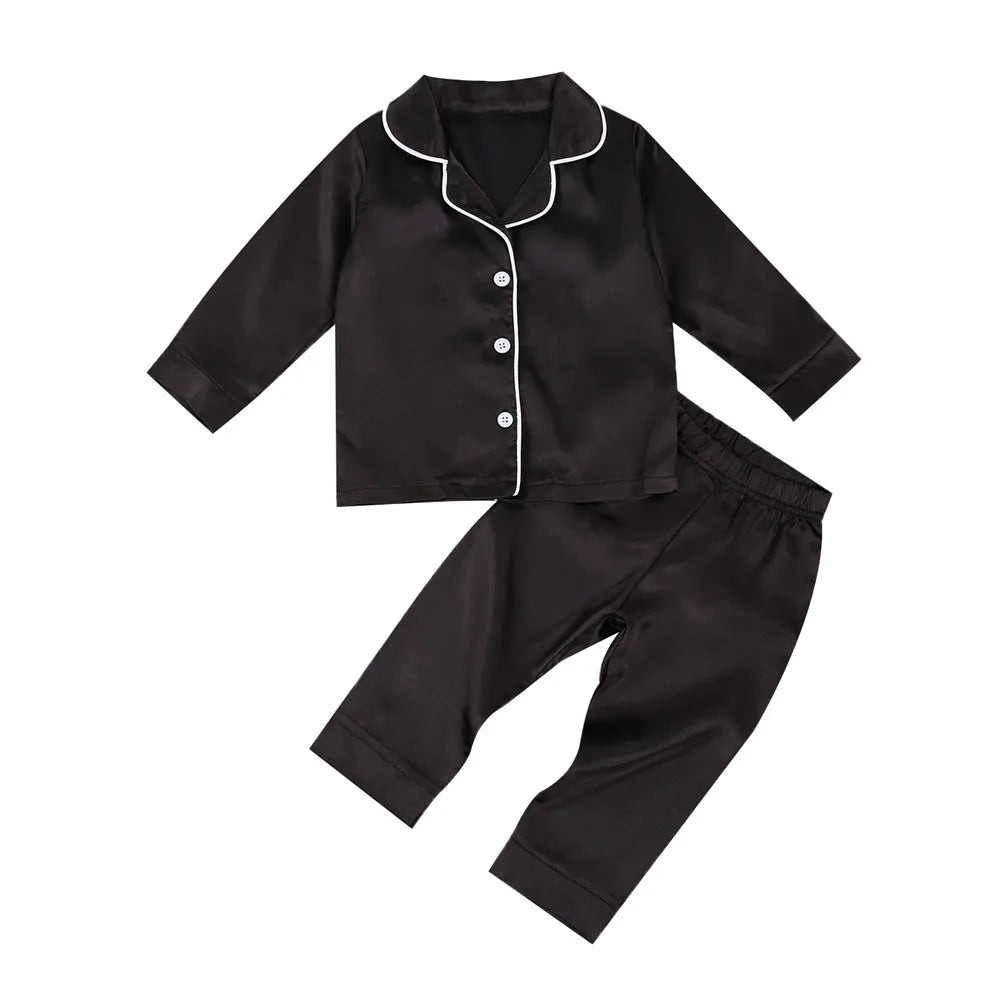 2020-09-09 Lioraitiin 1-7T Toddler Baby Black Satin Pajamas Infant Boy Short/Long Sleeve Pants Sleepwear Casual 2PCS Homewear