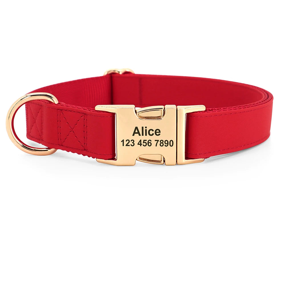 Personalized Dog Collar Leather Dogs Collars Custom Pet ID Tag Collar Adjustable For Small Medium Large Dogs Pug Free Engraved