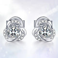 Elegant Flower Stud Earrings For Women 925 Silver Rhodium Plated Crystal Rhinestone Wedding Jewelry Romantic Design
