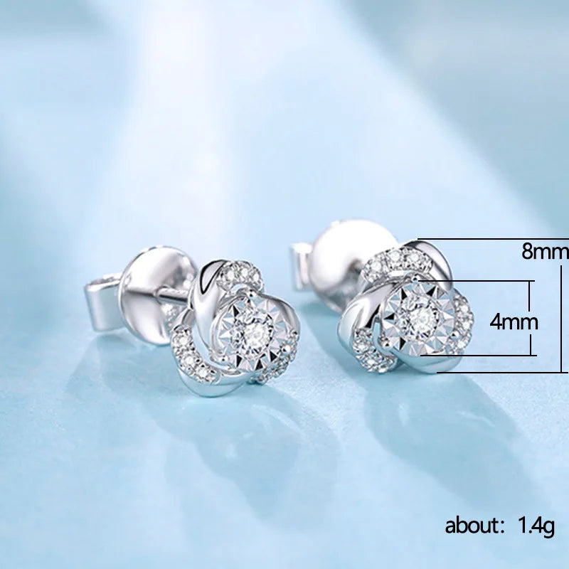 Elegant Flower Stud Earrings For Women 925 Silver Rhodium Plated Crystal Rhinestone Wedding Jewelry Romantic Design
