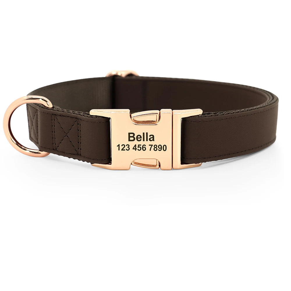 Personalized Dog Collar Leather Dogs Collars Custom Pet ID Tag Collar Adjustable For Small Medium Large Dogs Pug Free Engraved