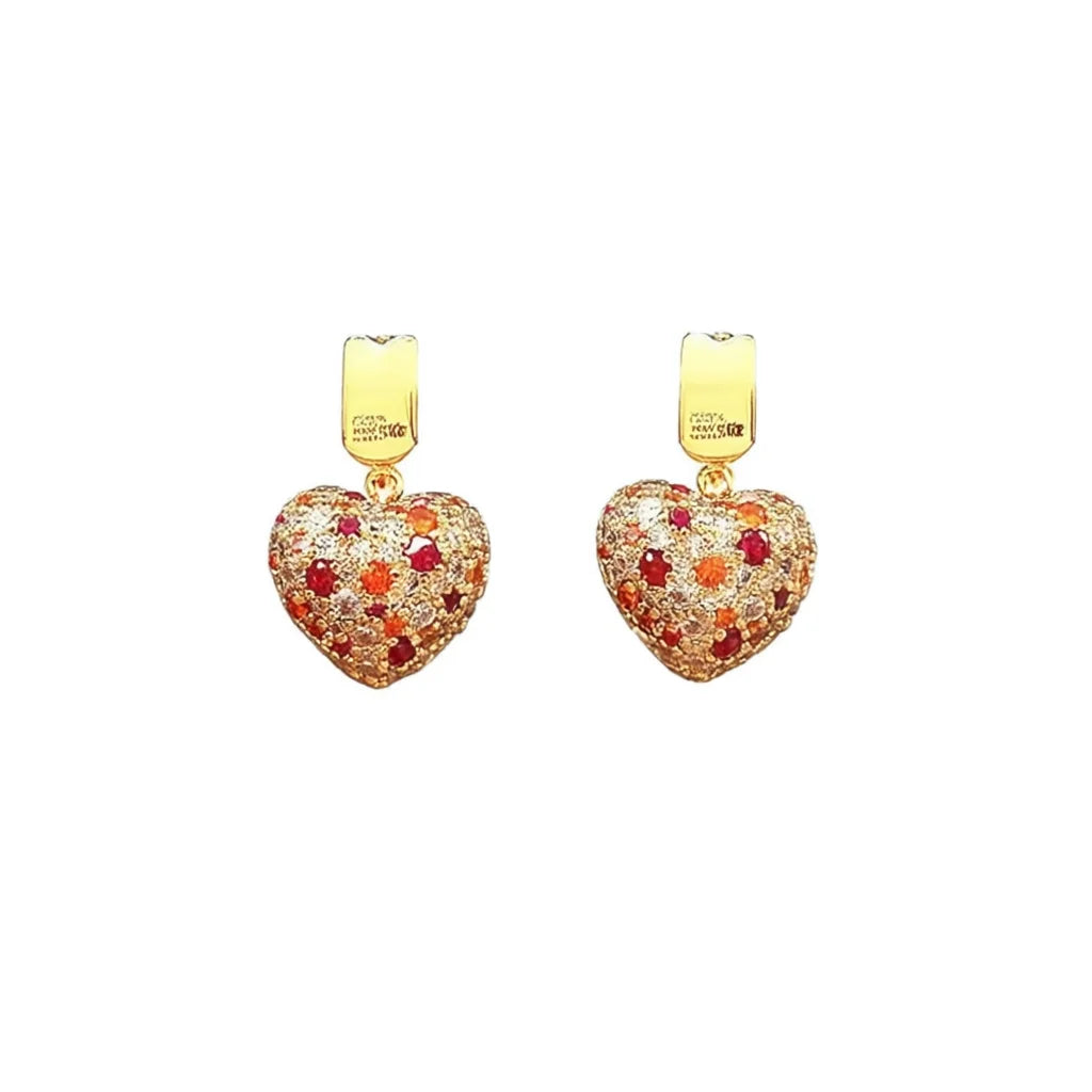 Coco's Golden Heart Drop Earrings With Crystal Rhinestone Inlay For Women Party Romantic Style