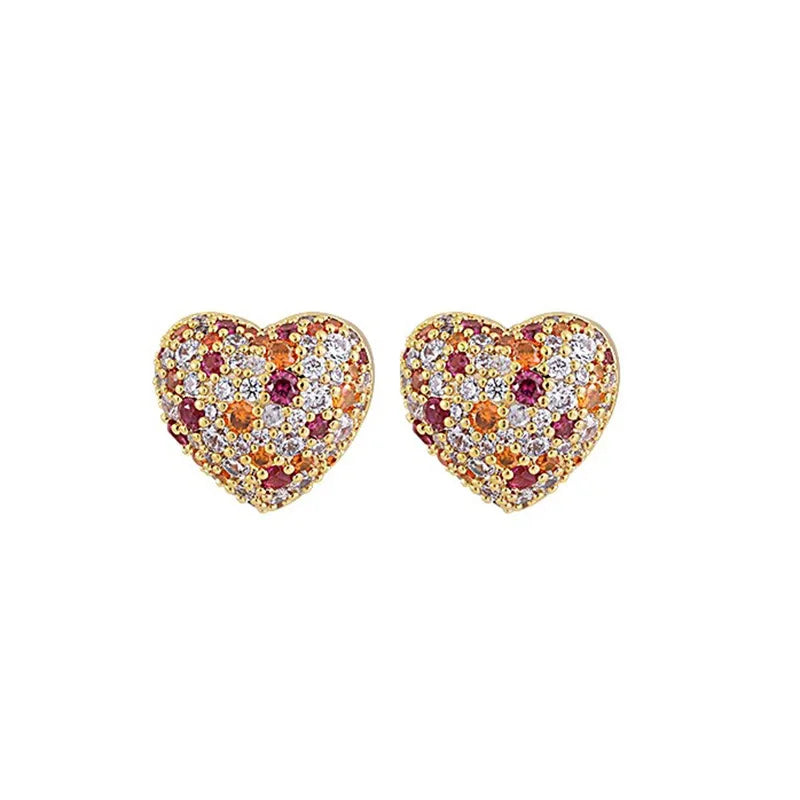 Coco's Golden Heart Drop Earrings With Crystal Rhinestone Inlay For Women Party Romantic Style