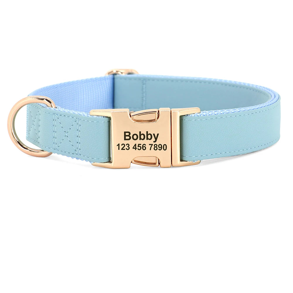 Personalized Dog Collar Leather Dogs Collars Custom Pet ID Tag Collar Adjustable For Small Medium Large Dogs Pug Free Engraved