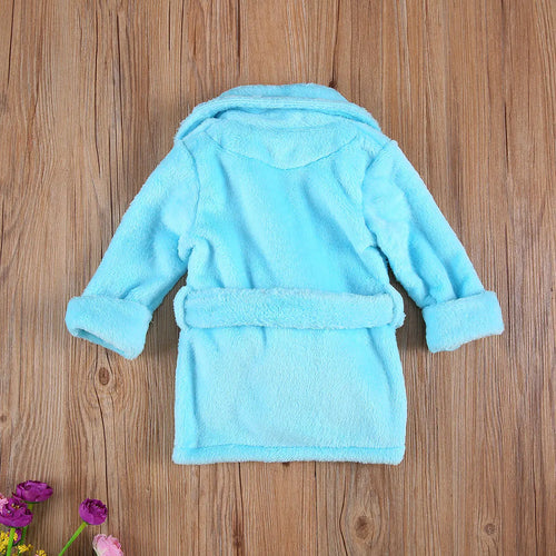 1-6Y Autumn Winter Kids Girls Bathrobe Sleepwear Solid Fur Long Sleeve Turn Down Collar Pocket Robes 3 Colors