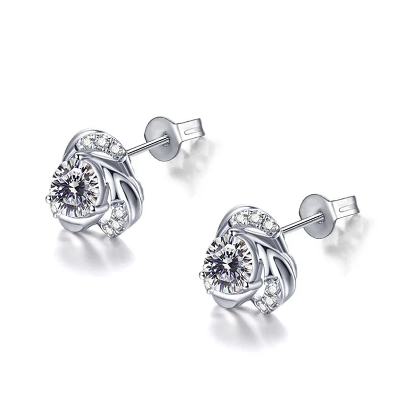 Elegant Flower Stud Earrings For Women 925 Silver Rhodium Plated Crystal Rhinestone Wedding Jewelry Romantic Design