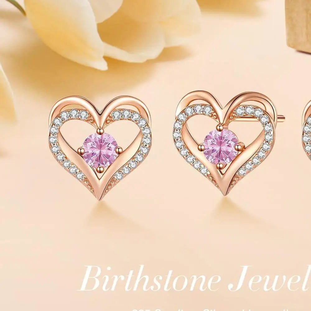 925 Sterling Silver Fine Dangle Heart-Shaped Birthstone Earrings for Women-Made in China for Mother's Day & Anniversary Gifts