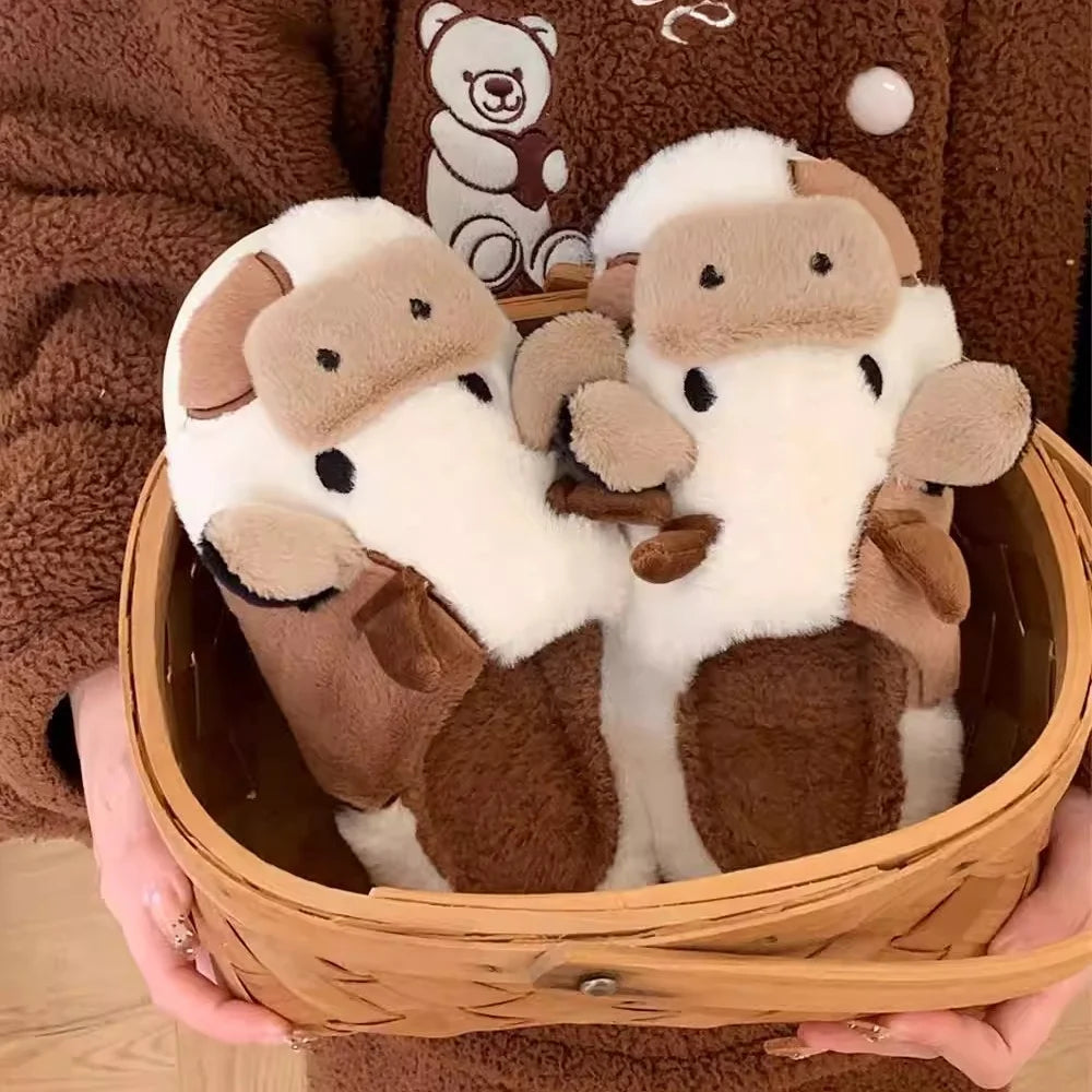 Hot Sale Cute Warm Home Slippers for Women&Girls Soft Plush Non-Slip Sole Slides Cow Fuzzy Animal Winter Shoes