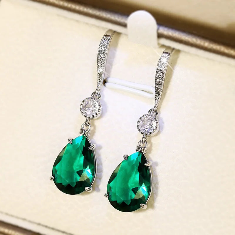 E2505 Green Crystal Drop Earrings 925 Silver Claw Setting Wedding Jewelry for Women Classic Style