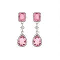 E3038 Pink Drop Earrings With Pear Cut Crystal Rhinestone Bezel Setting For Women Party Romantic Style Fashion Jewelry