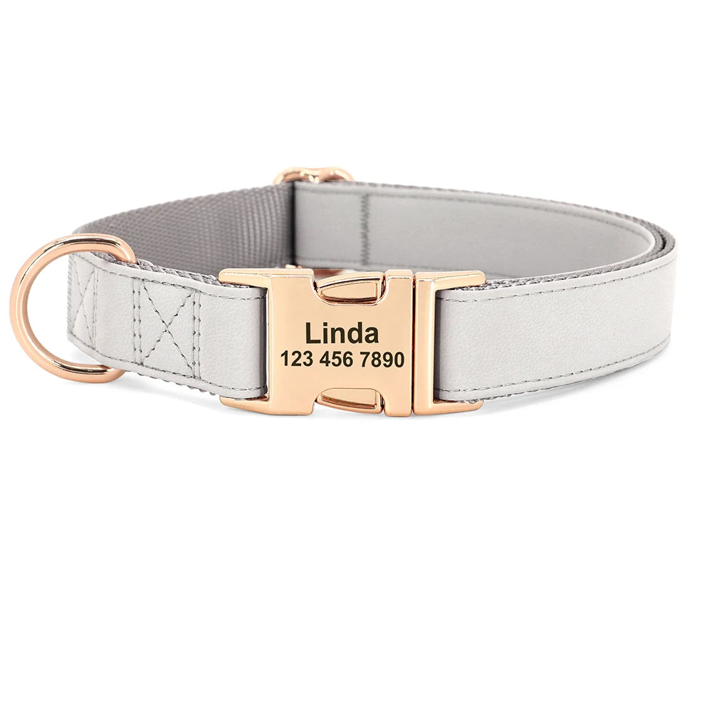 Personalized Dog Collar Leather Dogs Collars Custom Pet ID Tag Collar Adjustable For Small Medium Large Dogs Pug Free Engraved