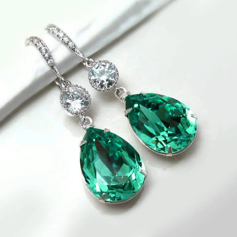 E2505 Green Crystal Drop Earrings 925 Silver Claw Setting Wedding Jewelry for Women Classic Style