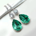 E2505 Green Crystal Drop Earrings 925 Silver Claw Setting Wedding Jewelry for Women Classic Style