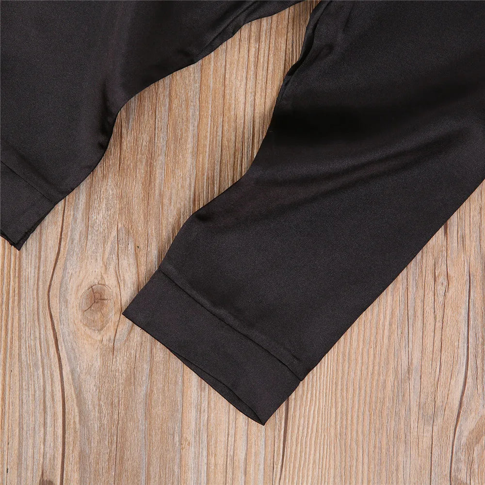 2020-09-09 Lioraitiin 1-7T Toddler Baby Black Satin Pajamas Infant Boy Short/Long Sleeve Pants Sleepwear Casual 2PCS Homewear
