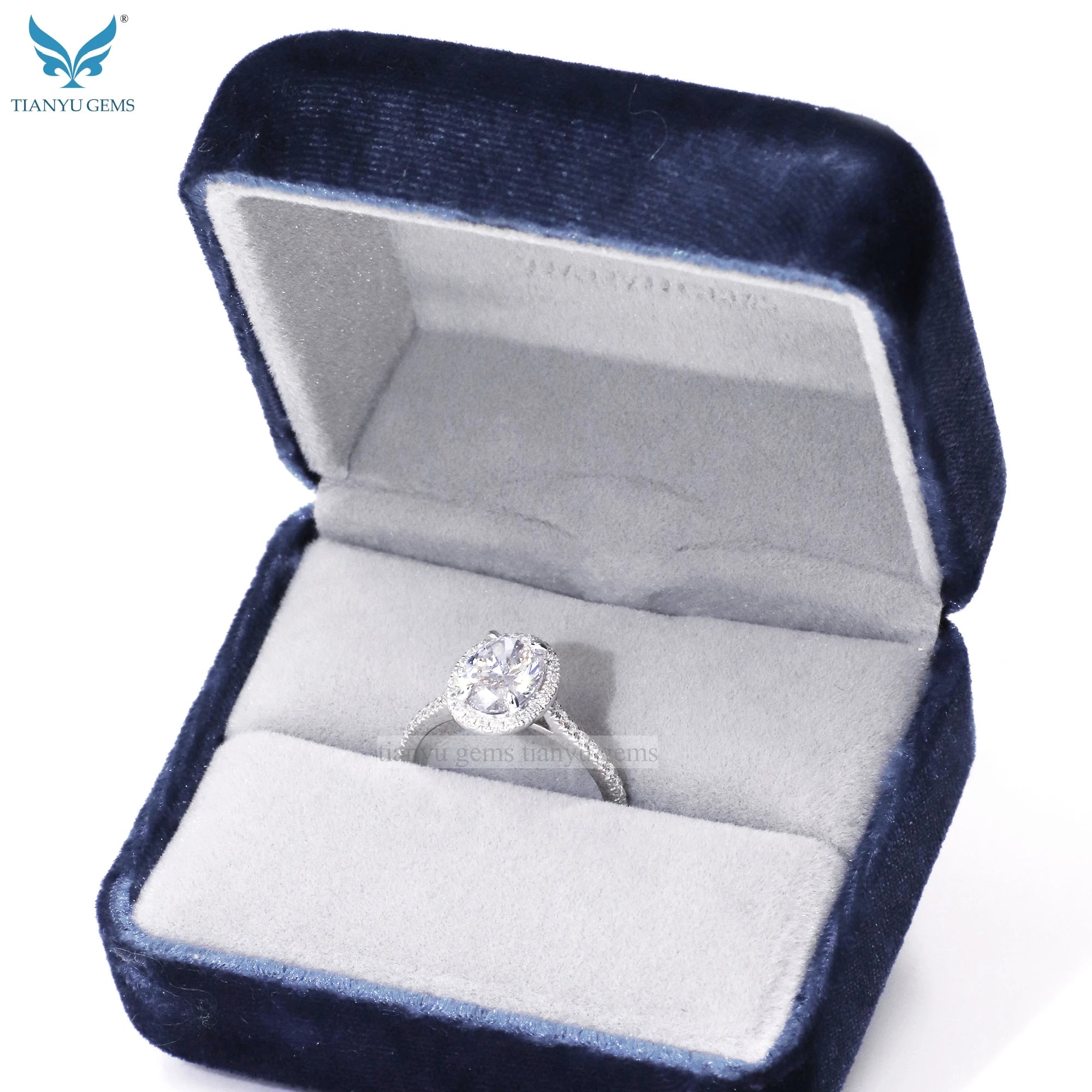 Tianyu Jewelry Manufacturer 18k White Gold Plated 925 Sterling Silver Wedding Oval Cut Moissanite Engagement Rings for Women