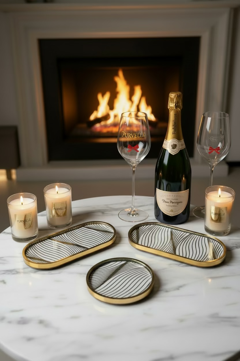 Handcrafted Gold Rim Wave Resin Accent Tray Set