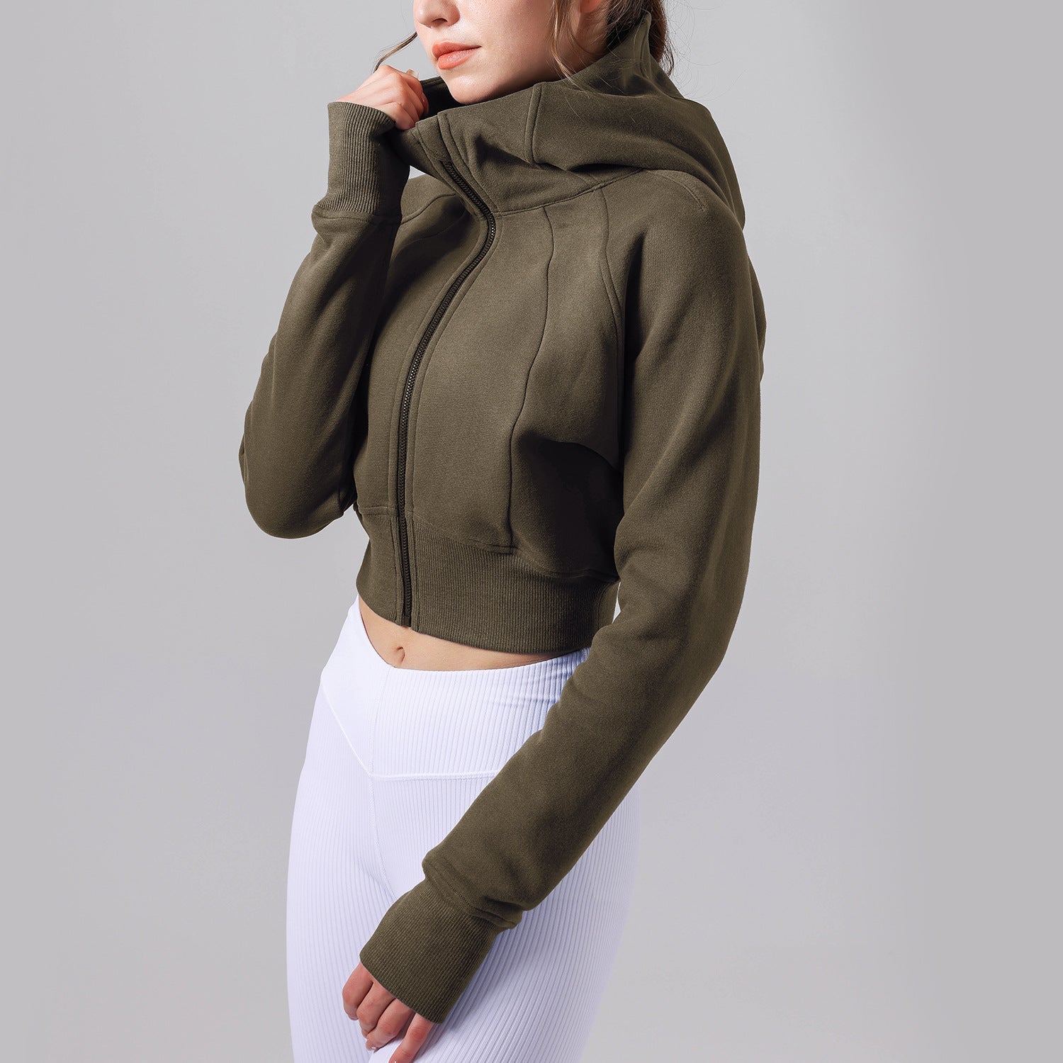 Casual Fleece lined Yoga Hooded Fitness Sports Top Long Sleeve Sweater
