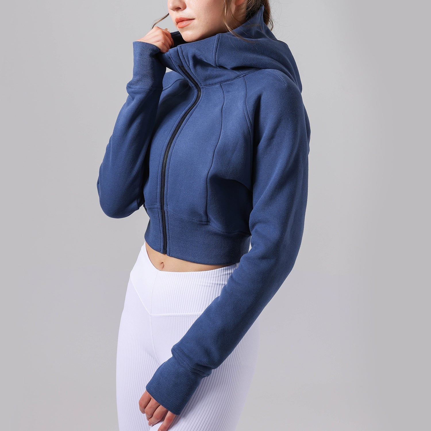Casual Fleece lined Yoga Hooded Fitness Sports Top Long Sleeve Sweater