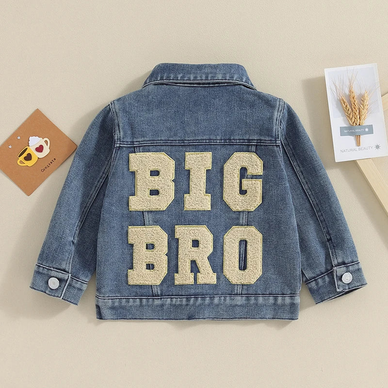 2023-11-17 Toddler Baby Boys Denim Jacket Letter Embroidery Button-Down Jeans Jacket Turn-Down Collar Coat Outerwear