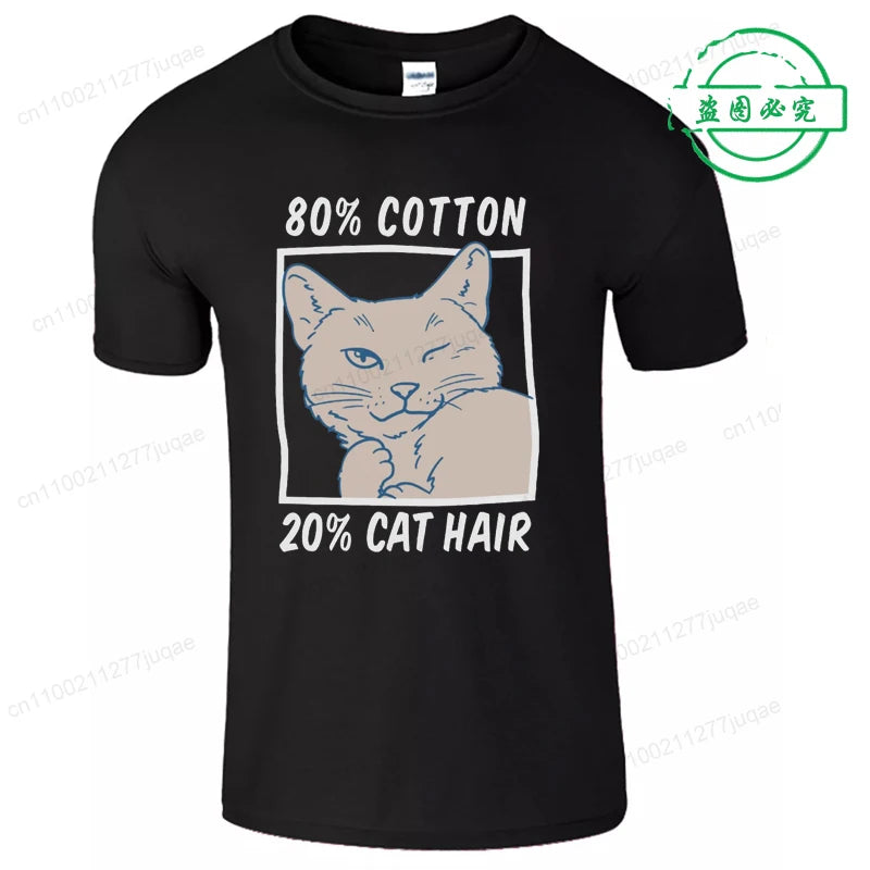 80% Cotton 20% Cat Hair Graphic Y2k tee Tops for Men Summer Short Sleeve Tees Fashion Harajuku Streetwear Men's T-Shirt Clothes