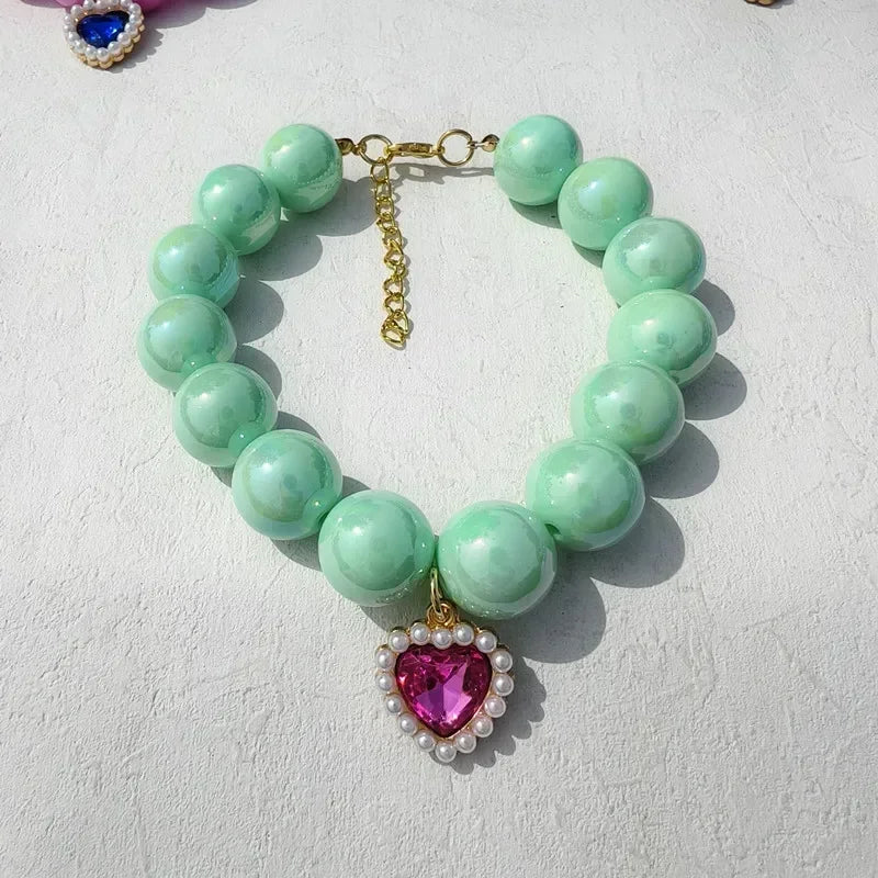Adjustable Pet Collar Pearl Love Necklace Cat Collar Puppy Accessories Dog Chain Chihuahua Wedding Pet Jewelry Stuff