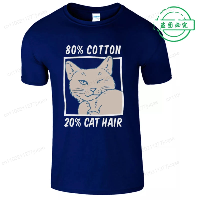 80% Cotton 20% Cat Hair Graphic Y2k tee Tops for Men Summer Short Sleeve Tees Fashion Harajuku Streetwear Men's T-Shirt Clothes