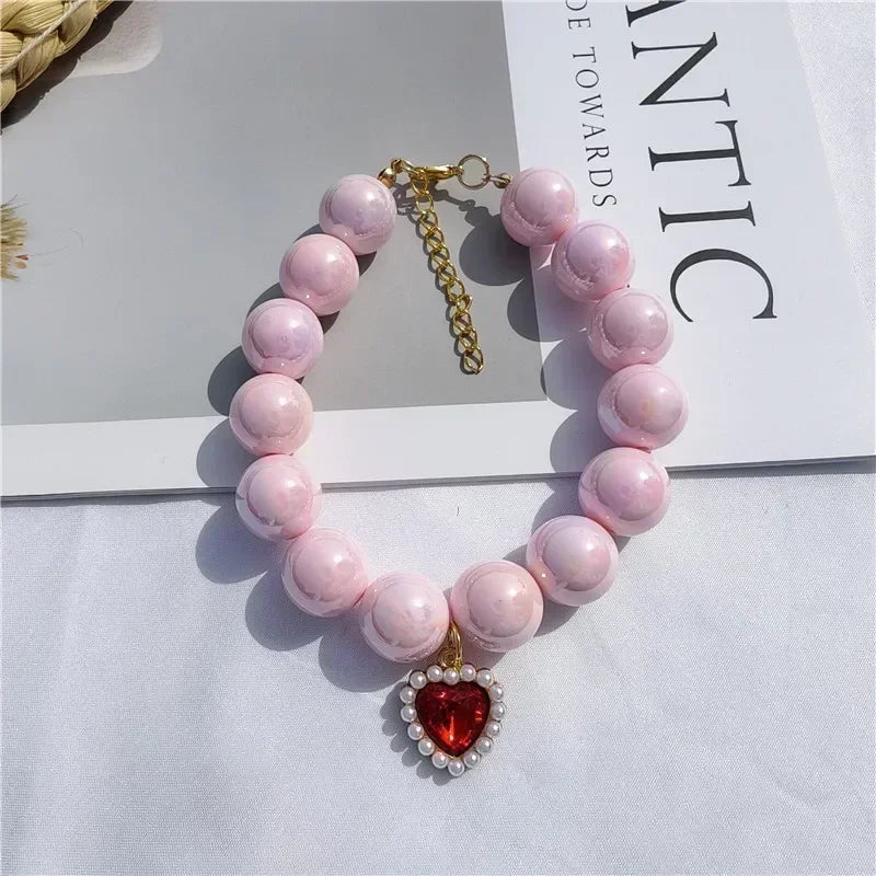 Adjustable Pet Collar Pearl Love Necklace Cat Collar Puppy Accessories Dog Chain Chihuahua Wedding Pet Jewelry Stuff