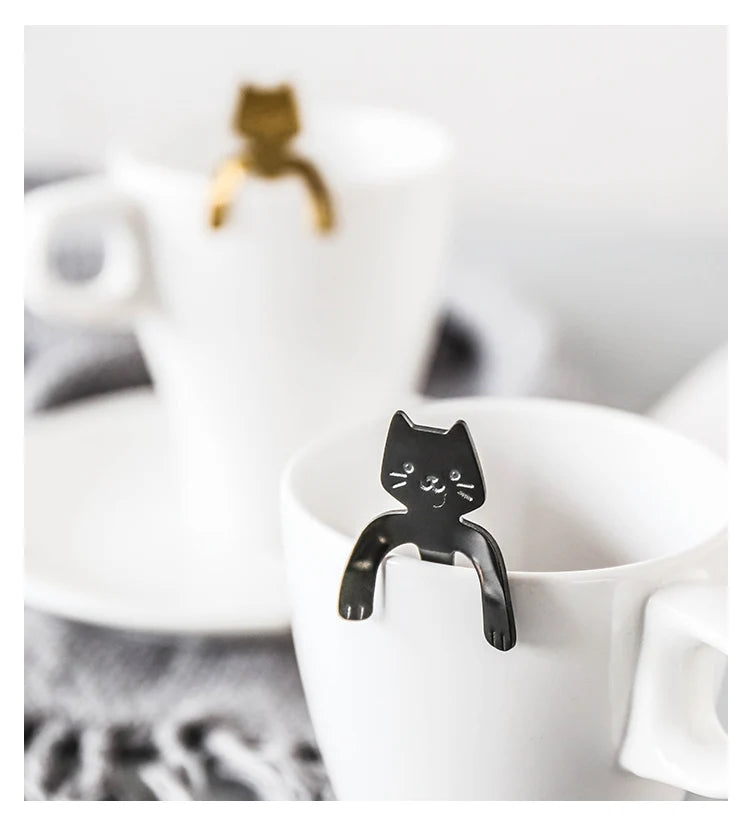 4pcs/set Stainless Steel Mini Cat Kitten Design Coffee/Tea/Dessert Spoon Set