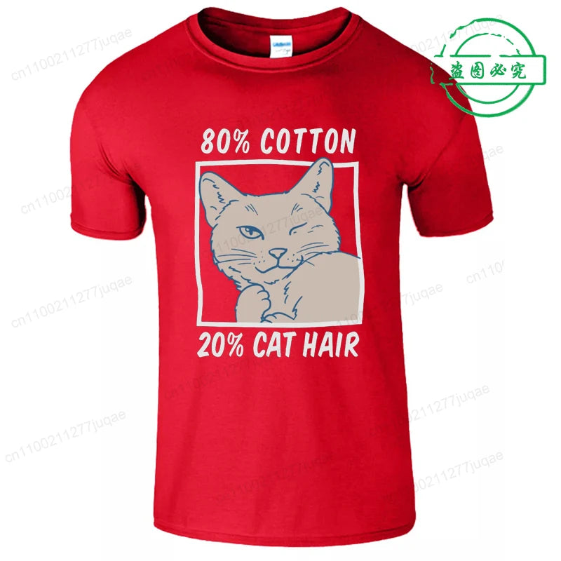 80% Cotton 20% Cat Hair Graphic Y2k tee Tops for Men Summer Short Sleeve Tees Fashion Harajuku Streetwear Men's T-Shirt Clothes