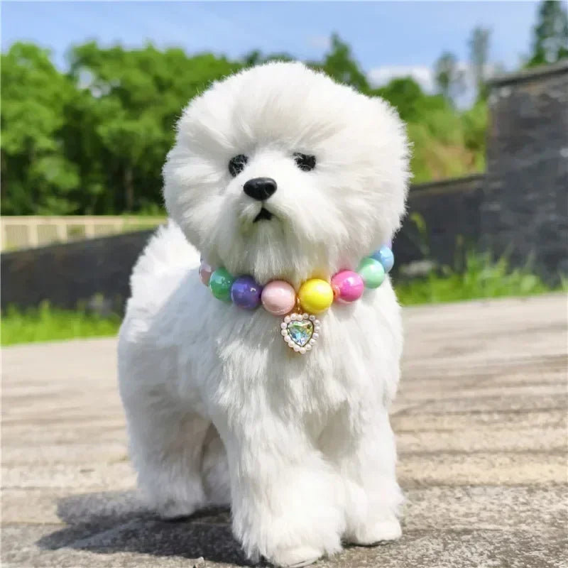 Adjustable Pet Collar Pearl Love Necklace Cat Collar Puppy Accessories Dog Chain Chihuahua Wedding Pet Jewelry Stuff