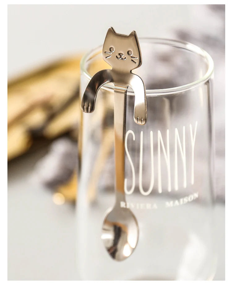4pcs/set Stainless Steel Mini Cat Kitten Design Coffee/Tea/Dessert Spoon Set
