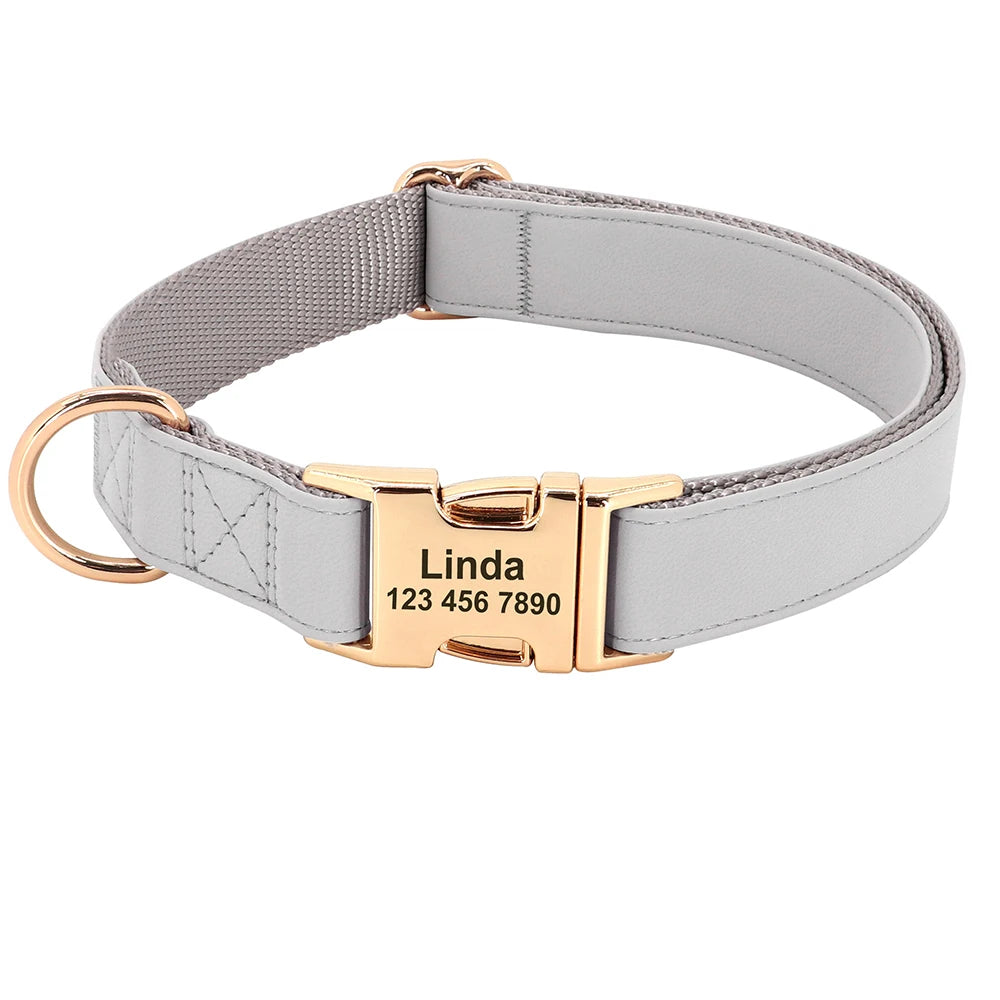 Personalized Dog Collar Leather Dogs Collars Custom Pet ID Tag Collar Adjustable For Small Medium Large Dogs Pug Free Engraved