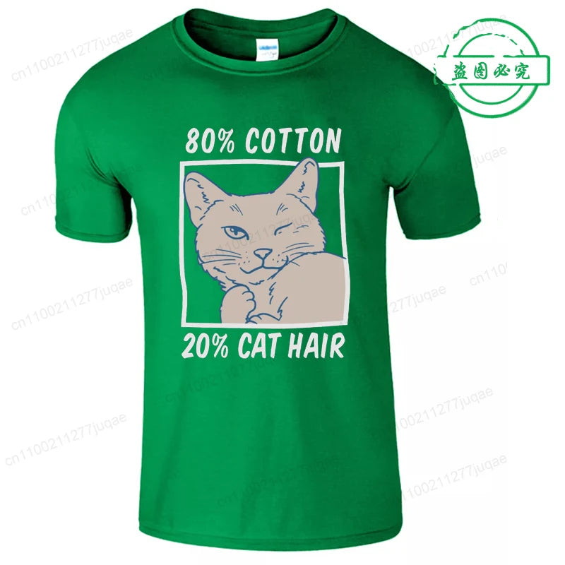 80% Cotton 20% Cat Hair Graphic Y2k tee Tops for Men Summer Short Sleeve Tees Fashion Harajuku Streetwear Men's T-Shirt Clothes