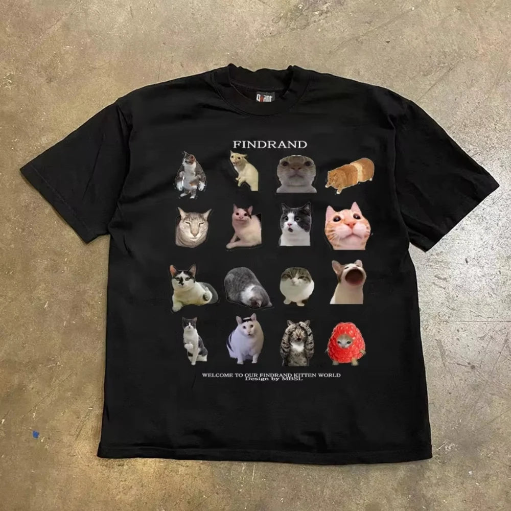 Funny Cat Memes American Sle Retro Ort Sve T-irt Ex Cotton Summer Faion Casual Wear Without Tag Suitable for Men and Women