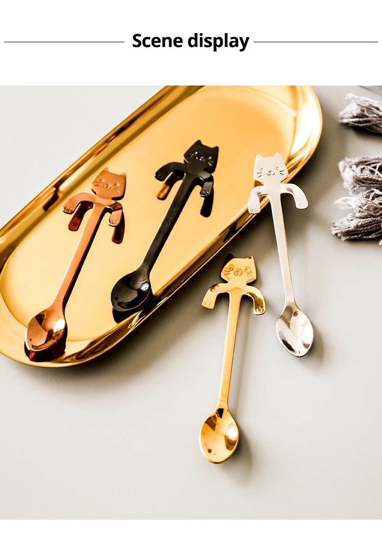 4pcs/set Stainless Steel Mini Cat Kitten Design Coffee/Tea/Dessert Spoon Set