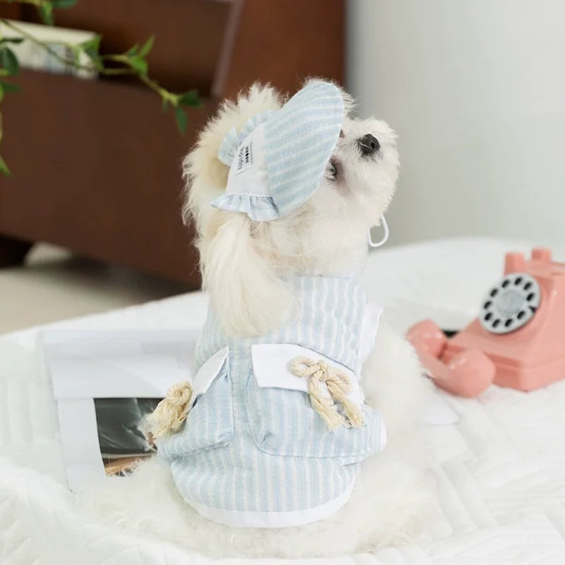 Dog Clothes with Hat Pet Vest Set Striped Dog T Shirt Cute Kitten Puppy Costume Chihuahua Bichon Girls Cooling Clothing Buckle