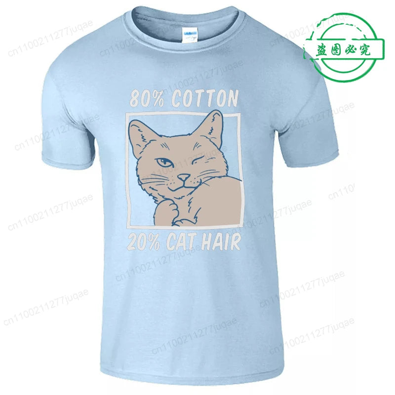 80% Cotton 20% Cat Hair Graphic Y2k tee Tops for Men Summer Short Sleeve Tees Fashion Harajuku Streetwear Men's T-Shirt Clothes