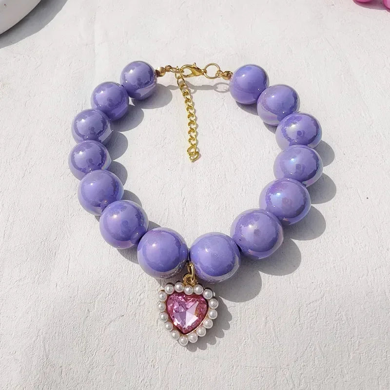 Adjustable Pet Collar Pearl Love Necklace Cat Collar Puppy Accessories Dog Chain Chihuahua Wedding Pet Jewelry Stuff
